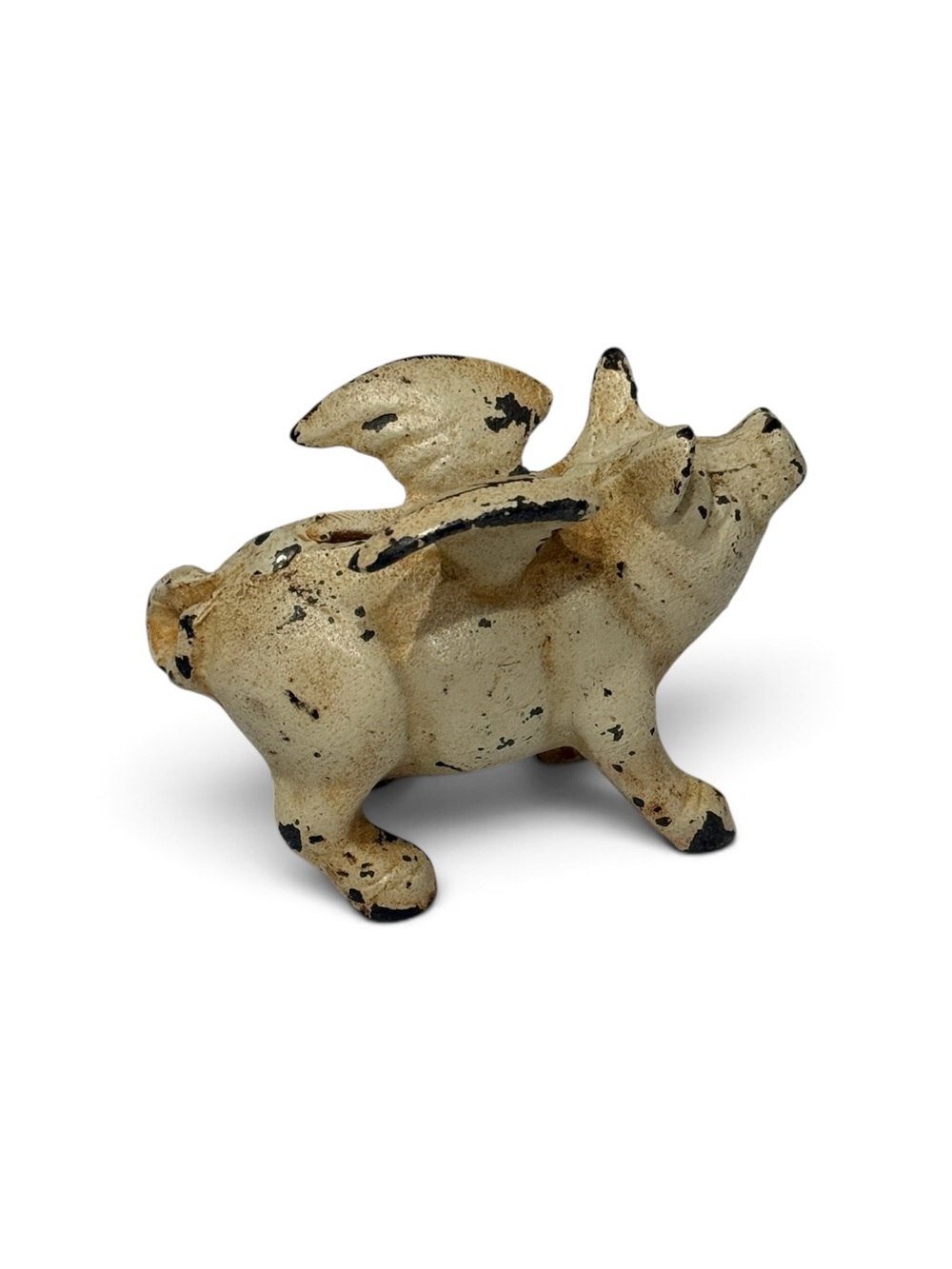 ❌RESERVED❌Cast Iron Flying Piggy Bank Figurine in Chippy Cream - Picture 6 of 12